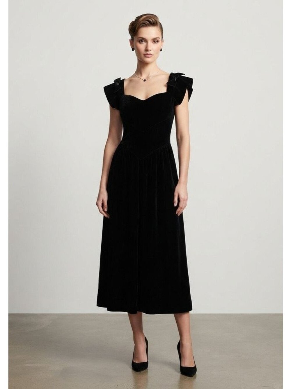 Women's - Moda Intl Black Velvet Midi Dress, Size 6
